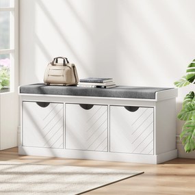 Banco para Calçado de Entrada com Arrumação, 105 x 35 x 47 cm, 3 Gavetas Amovíveis, Branco