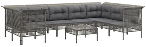 9 pcs conjunto lounge de jardim c/ almofadões vime PE cinzento