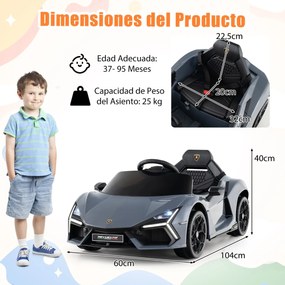 Carro elétrico para crianças 12V com controle remoto, portas hidráulicas, rodas de transporte e suspensão nas 4 rodas Cinzento