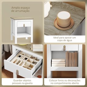 Mesa de Cabeceira Moderna Mesa de Cabeceira com 1 Gaveta Compartimento Aberto Puxador de PU  45x40x55 cm Branco