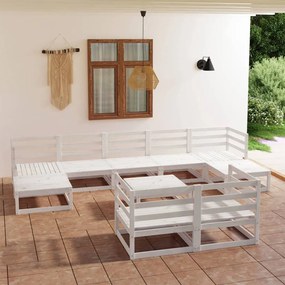 vidaXL 10 pcs conjunto lounge de jardim pinho maciço branco
