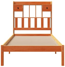 Cama com estante sem colchão 90x190cm pinho maciço castanho-mel