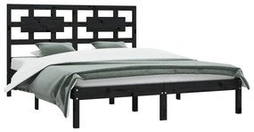 Estrutura de cama 200x200 cm pinho maciço preto