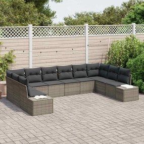 Conjunto de Sofás de Jardim de 10 Peças com Almofadas Cinzas em Rattan