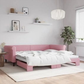 Sofá-cama com gavetão 100x200 cm veludo rosa