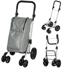 Carrinho de Compras Dobrável de 46 L de Alumínio com Saco Térmico 3 em 1 com 6 Rodas e Asa Ajustável 44x58x100 cm Cinzento