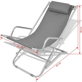 Cadeiras de jardim reclináveis 2 pcs aço cinzento