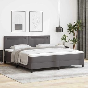 vidaXL Cama Box com Colchão Cinza, Super King, Couro Sintético