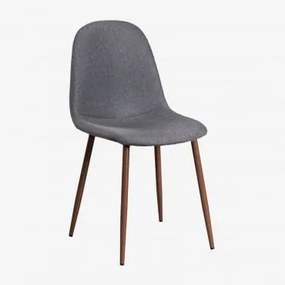 Cadeira De Jantar Estofada Glamm Madeira Escura & Linho Gris Antracita - Sklum