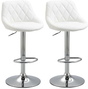 HOMCOM Conjunto de 2 Bancos de Bar Giratórios com Altura Ajustável Bancos Altos Moderno de Cozinha com Base Redonda e Apoio para os Pés 51,5x48x83-104cm Branco