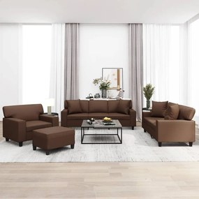 vidaXL 4 pcs conj. sofás c/ almofadas/almofadões couro artif. castanho