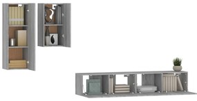 4 pcs conjunto móveis TV derivados de madeira cinzento cinzento
