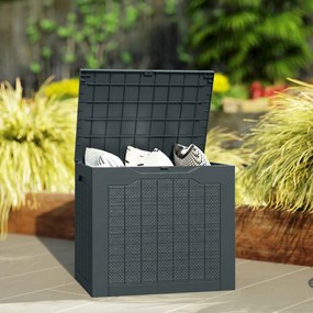 Caixa de arrumação para exterior de 93 L com pegas embutidas 56 x 41 x 50 cm, mala de arrumação para exterior estanque, cinzento escuro