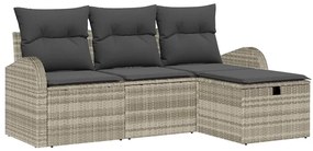 Conjunto de sofá de jardim de 4 peças com almofadas cinza claro em rat