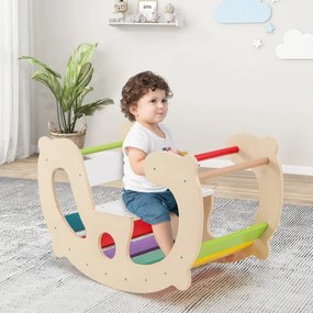 Brinquedos de escalada de madeira 4 em 1 para crianças pequenas, arco de cavalo de balanço com encosto - multicolorido