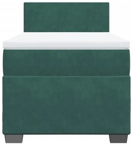 Cama com molas/colchão 90x190 cm veludo verde-escuro