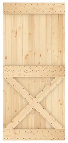 Porta de correr com ferragens 95x210 cm madeira de pinho maciça