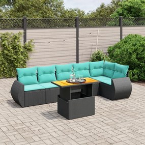 vidaXL 7 pcs conjunto de sofás p/ jardim c/ almofadões vime PE preto