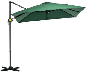 Outsunny Chapéu de Sol de Jardim Chapéu de Sol Excêntrico com Rotação 360° Inclinação de 5 Níveis com Manivela 245x245x245 cm Verde