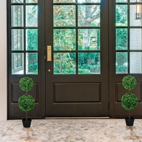 Conjunto de 2 árvores artificiais com duas esferas, incluindo tronco e vaso - altura 90 cm, verde