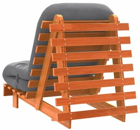 Sofá-cama futon c/ colchão madeira de pinho maciça castanho-mel