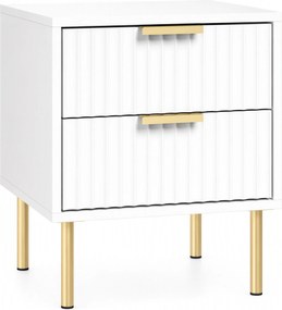 HOMCOM Mesa de cabeceira canelada com 2 gavetas e pés em aço, para quarto e sala, branco | Aosom Portugal
