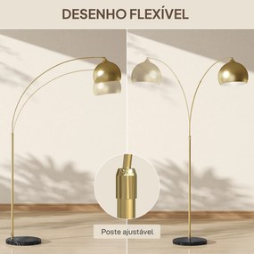 Candeeiro de Pé em Forma de Arco com Altura e Comprimento Ajustáveis com Interruptor de Pé 110-115x30x170-180 cm Dourado e Preto