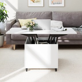 Mesa de Centro Elevável e Dobrável, 60 x 60 x 50 cm, Arrumação Oculta, Branco