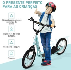 Trotinete com Guiador Ajustável 2 Pneus de Borracha Insufláveis com Travagem Dupla e Rodas 16" 139x58x90-96 cm Azul