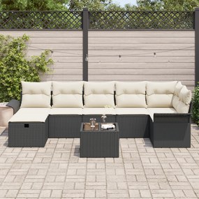 Conjunto de Sofá de Jardim de 8 Peças com Almofadas Preto Rattan