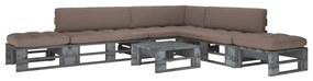 6 pcs conj. lounge paletes c/ almofadões pinho impregnado cinza