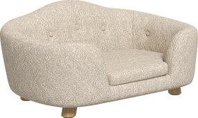 PawHut Sofá para animais de estimação Colchonete para cão Cama para cão Sofá canino Sofá para gatos com almofada Bolso traseiro Pelúcia Espuma Madeira de pinho Creme branco 70 x 47 x 30 cm | Aosom Portugal