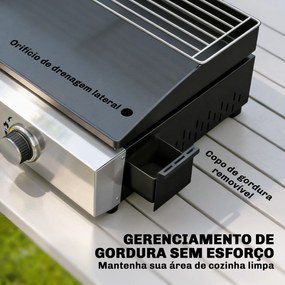 Grelhador a Gás com 3 Queimadores 7,5 kW Barbecue Portátil com Placa Grelha de Aquecimento e Recipiente de Gordura Preto