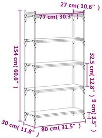 Estante c/ 5 prateleiras derivados de madeira cinzento sonoma