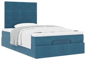 Estrutura de cama otomana com colchões azul escuro Veludo