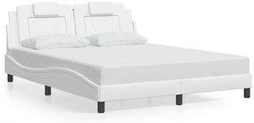 Estrutura de cama c/ luzes LED 160x200 cm couro artif. branco