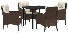 Conjunto de Jantar de Jardim de 5 Peças com Almofadas Castanho Vime Po