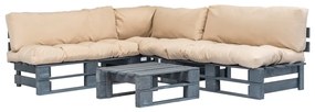 vidaXL Conj. lounge de paletes 4 pcs com almofadões cor areia madeira
