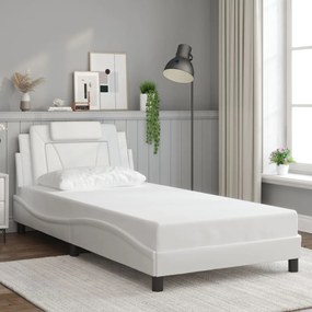 Estrutura cama c/ cabeceira 100x200 cm couro artificial branco
