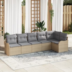 Conjunto de Sofá de Jardim de 6 Peças com Almofadas em Vime Bege