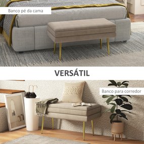 Banco Pé de Cama 30L Banco com Armazenamento para Dormitório Estofado em Veludo 79,5x37,5x43 cm Bege