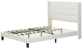 Estrutura de Cama 135x190 cm com Cabeceira Estofada em Linho e Espaço de Armazenamento Debaixo da Cama Bege