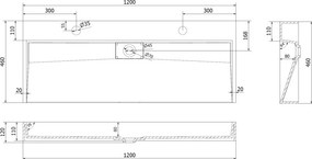 Mexen Ava lavatório de bancada em compósito 2/O 120 x 46 cm, branco - 23011202