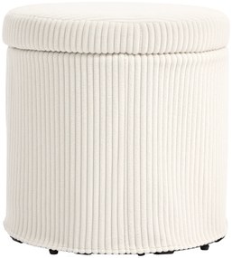 HOMCOM Puff de Arrumação Baú de Arrumação Redondo Estofado em Veludo Cotelê Tampa Removível Ø40x41 cm Creme | Aosom Portugal