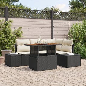 Conjunto de Sofás de Jardim de 5 Peças com Almofadas Preto Rattan Poli