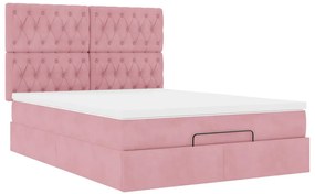 Estrutura de cama otomana com colchões 140x200 cm veludo rosa
