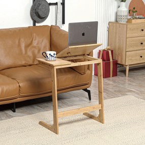 HOMCOM Mesa Auxiliar de Bambu Mesa em Forma de C com Bancada Abatível e Ângulo Ajustável 140-180° para Sala de Estar Dormitório 60x33x67cm Madeira
