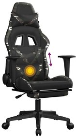 Cadeira gaming massagens apoio pés couro artif preto/camuflagem