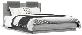 vidaXL Estrutura de cama c/ cabeceira/luzes LED 120x200cm cinza sonoma