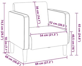 Poltrona com apoio de braços 54 cm tecido corduroy